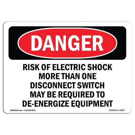 SIGNMISSION OSHA Danger Sign, 3.5" Height, 5" Width, Risk Of Electric Shock More Than One, Landscape, 10PK OS-DS-D-35-L-1696-10PK